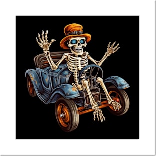 Funny Skeleton drive a Car Posters and Art